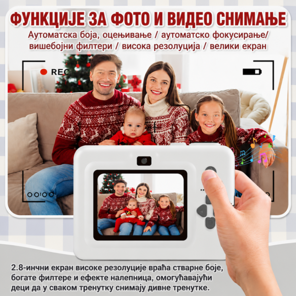 Плава дечја инстант камера са функцијом штампања и картицом од 32gb