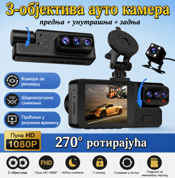 Ауто камера са 3 сочива