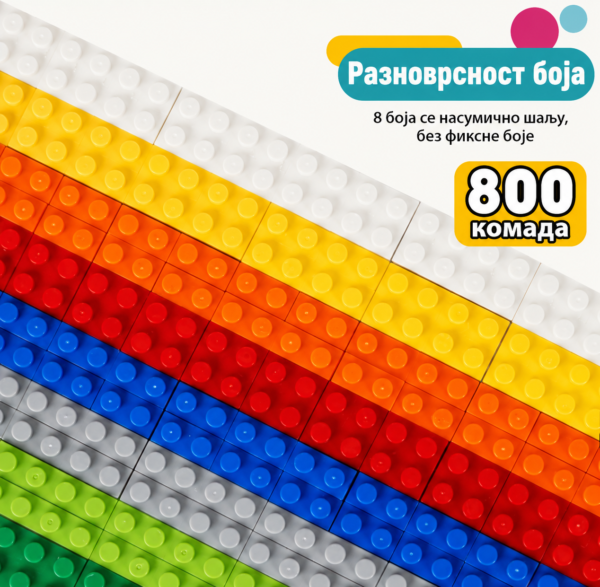 Дечји сет од 800 класичних коцкица за градњу у 8 боја