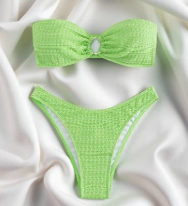 Svetlozeleni reljefni bando bikini sa metalnim prstenom — veličina m za plažu!