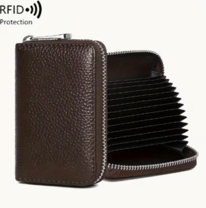 Браон новчаник од праве коже са сигурном rfid заштитом