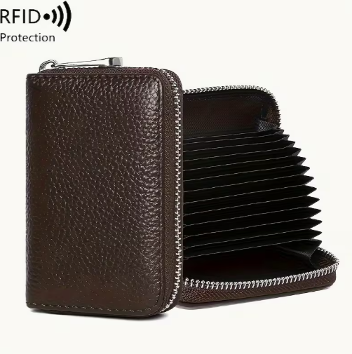 Браон новчаник од праве коже са сигурном rfid заштитом