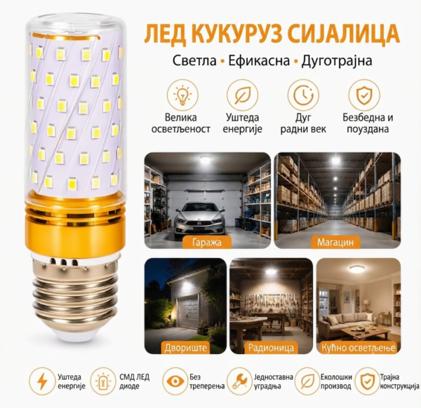 LED kukuruz sijalica 16w e27 toplo svetlo!