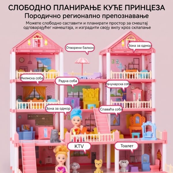 Gemini_Generated_Image_7y8h6q7y8h6q7y8h Двоспратна вила за лутке од 245 делова са намештајем, две лутке и двориштем за врхунску креативну забаву!