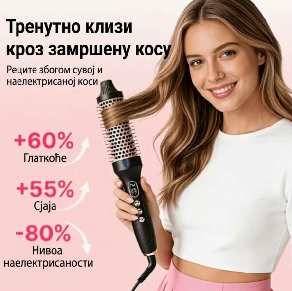 Вишенаменска 2-у-1 грејна четка за исправљање и увијање косе која лако клизи, штити од топлоте и пружа сјајну фризуру без наелектрисања!