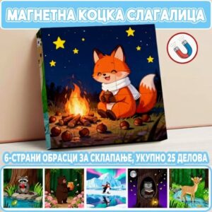 Gemini_Generated_Image_keyh9rkeyh9rkeyh Интерактивна магнетна коцка слагалица са 25 делова и 6 мотива шумских животиња за савршен спој едукације и забаве!