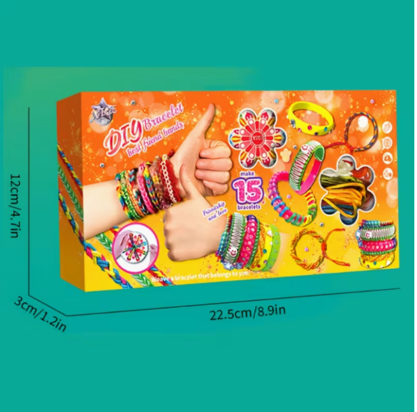Snimak ekrana 2026-10-18 084718 Сет за израду 15 дечијих наруквица пријатељства "DIY Bracelet" (22.5x12x3 cm) са плочицама за плетење и концима за креативну забаву!