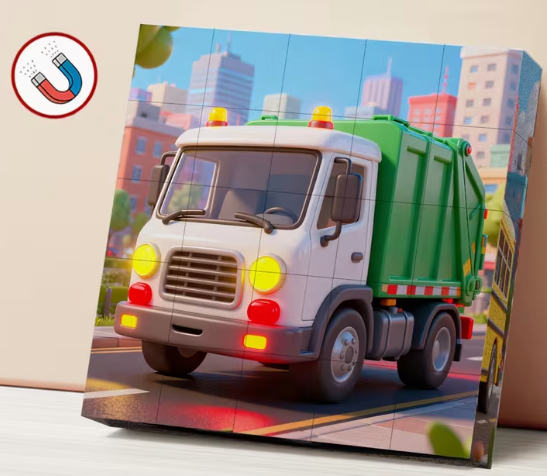 Интерактивна магнетна слагалица „Magnetic Cube Puzzle” са 25 делова и 6 мотива градских возила за савршен спој едукације и забаве!